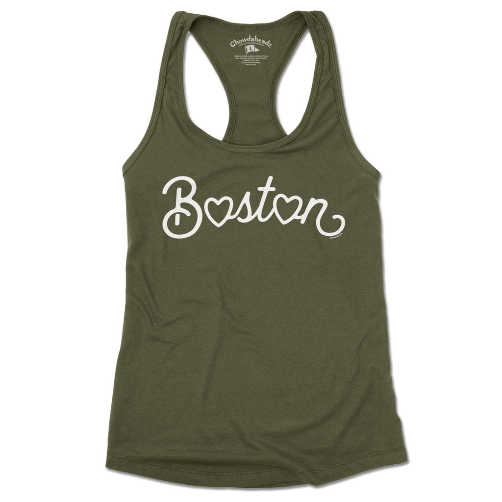Boston Heart Script Ladies Tank Top (13 Colors)