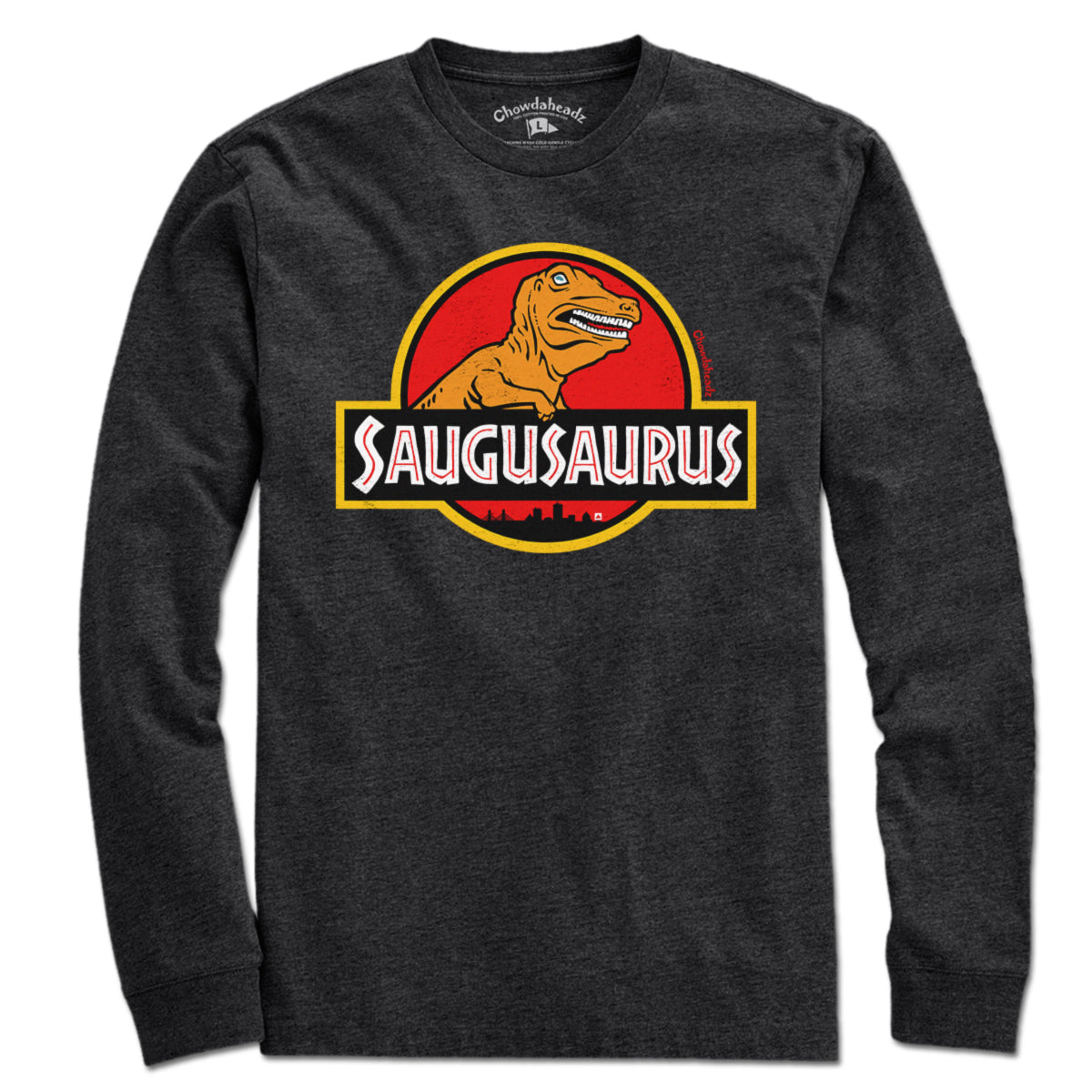 Saugusaurus Orange Dinosaur Logo T-Shirt product image 3