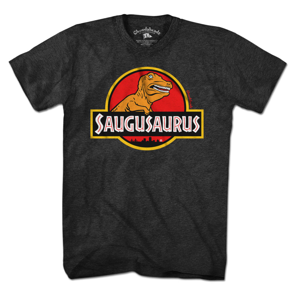 Saugusaurus Orange Dinosaur Logo T-Shirt product image 1