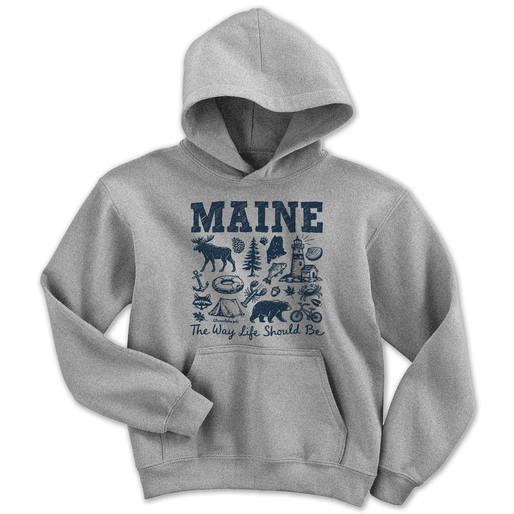 Maine Sketched Icons Youth Hoodie product image 1