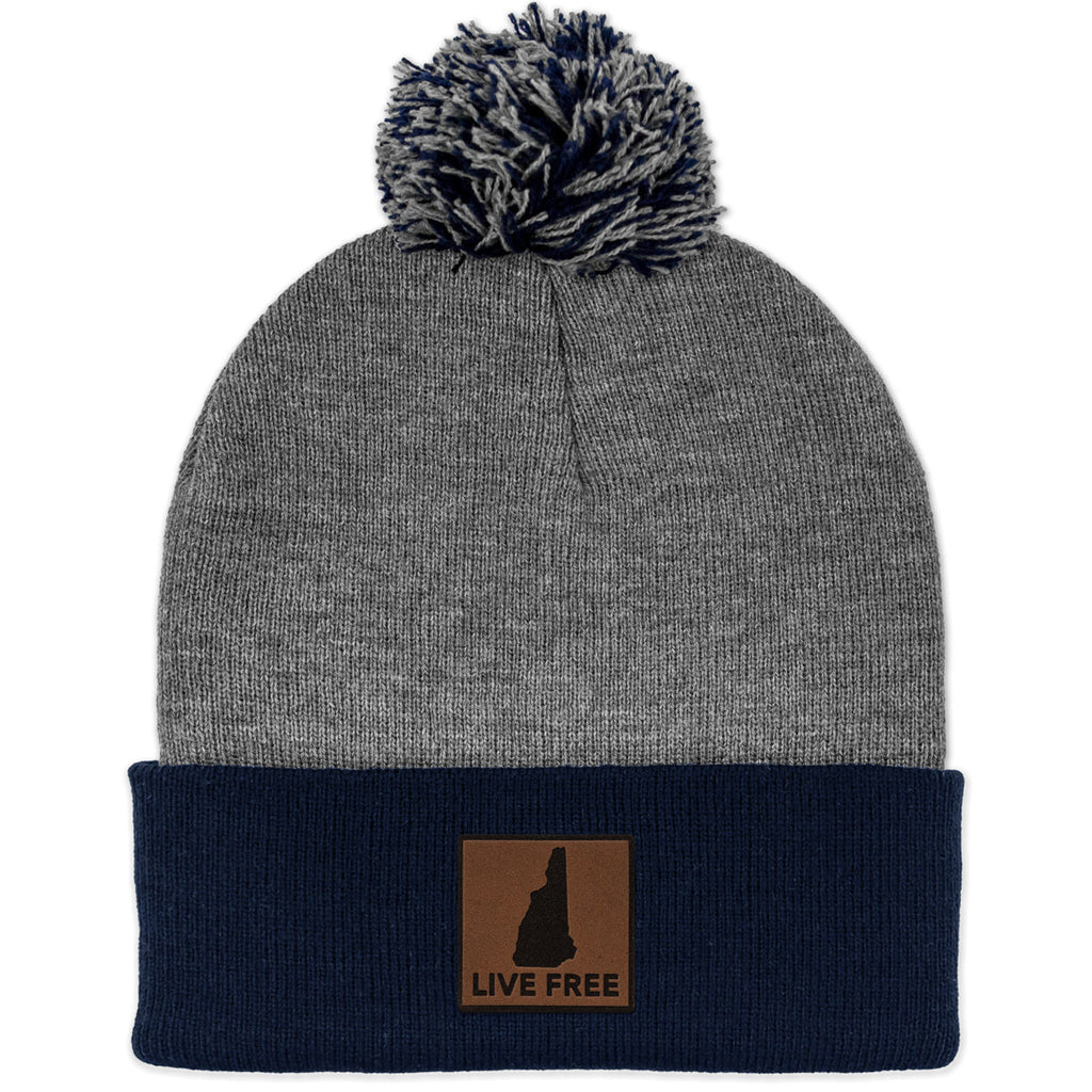 Live Free New Hampshire Leather Patch Two Tone Knit