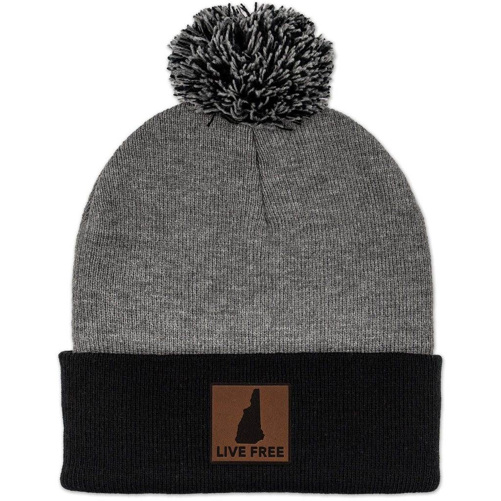 Live Free New Hampshire Leather Patch Two Tone Knit