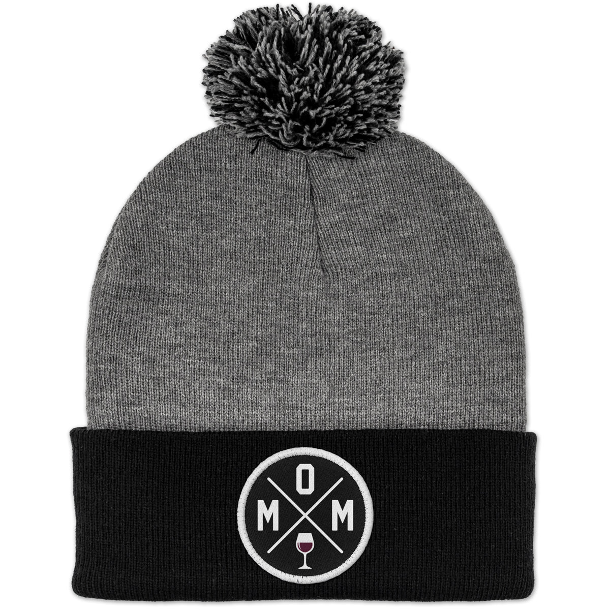 Mom Wine Lover Circle Patch Two Tone Knit