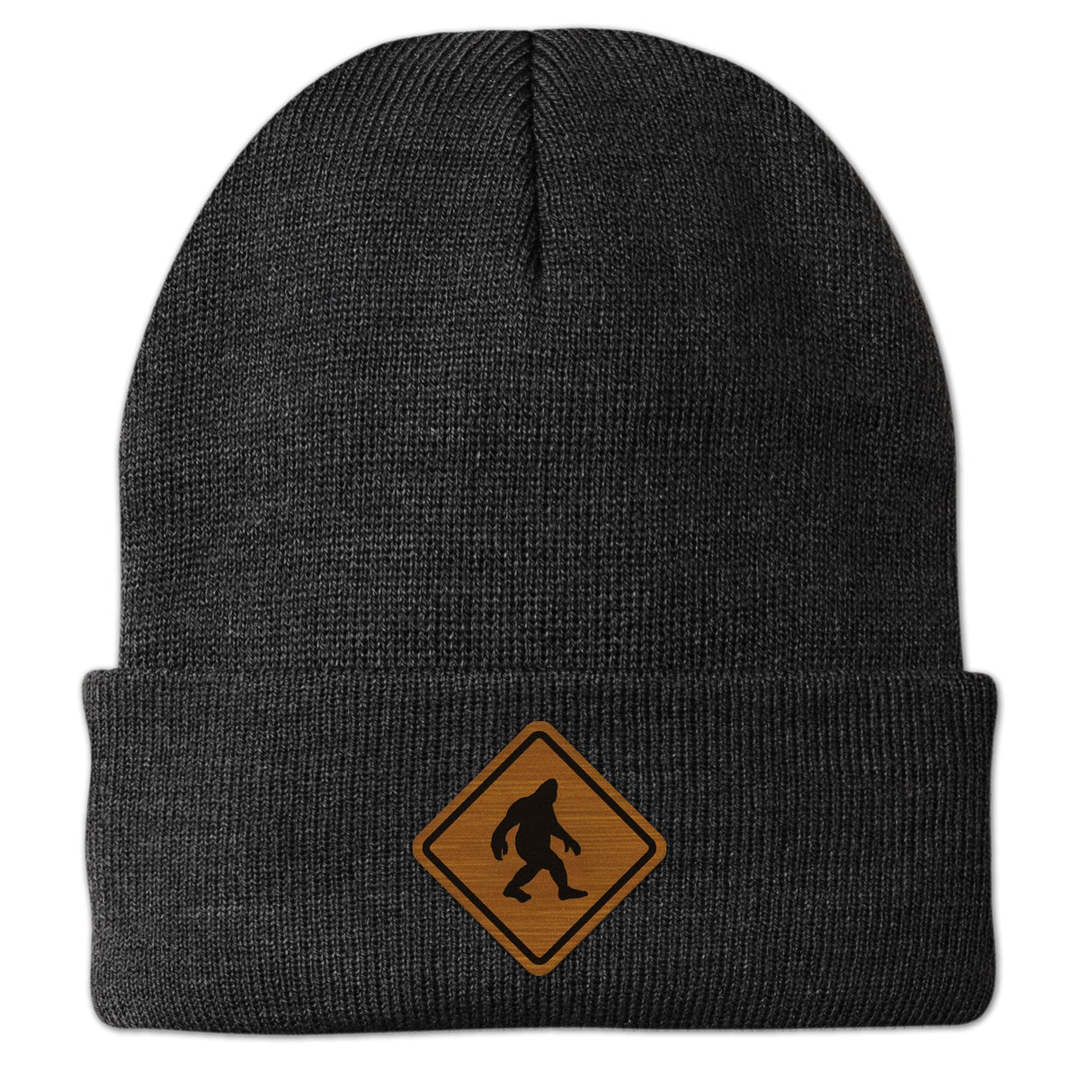 Bigfoot Crossing Sign Wood Grain Patch Cuff Knit
