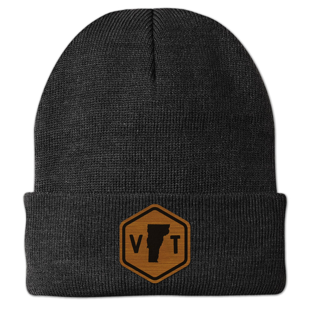 Vermont State Sign Wood Grain Patch Cuff Knit